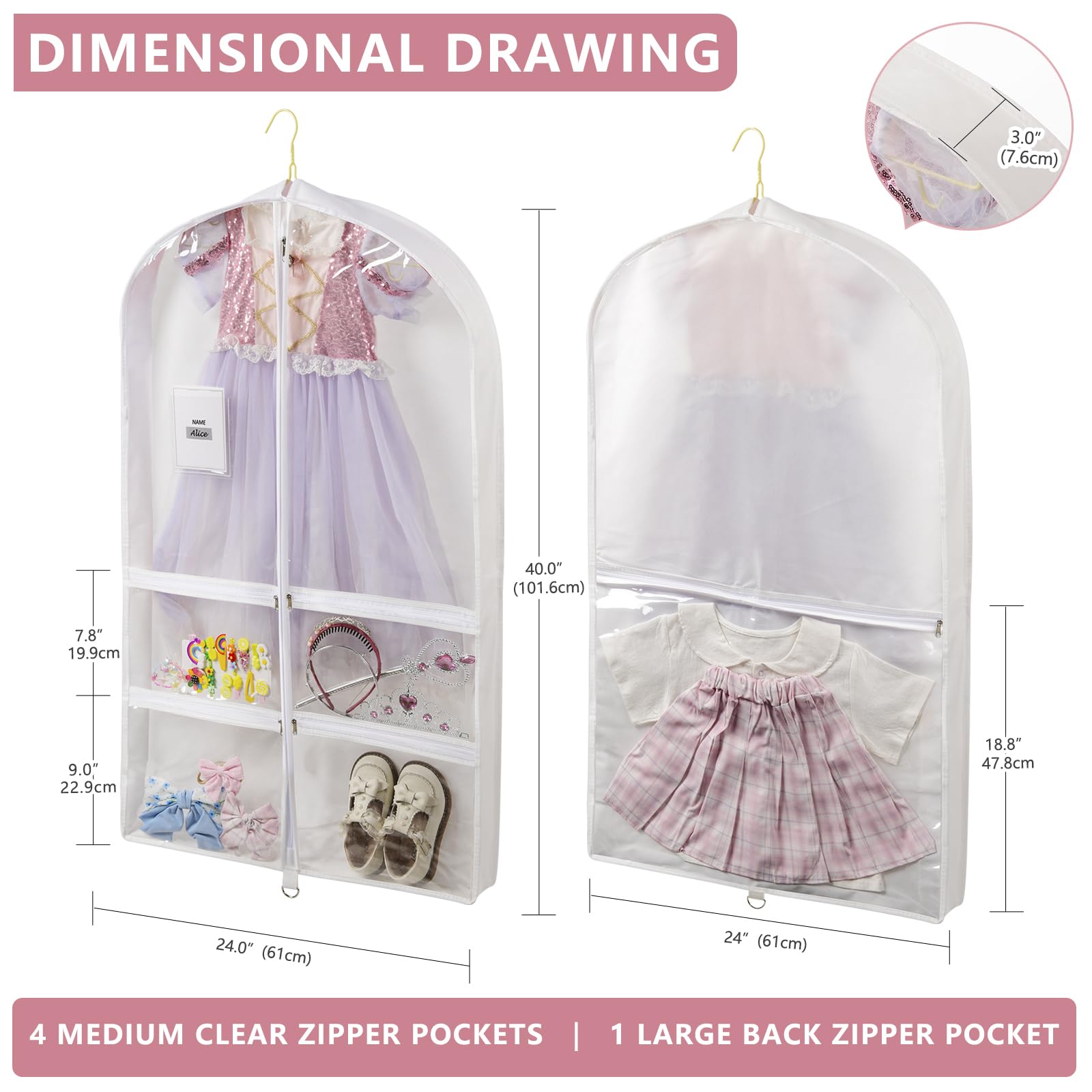 Belinlen 5 Pack 40'' Garment Bags For Hanging Clothes Storage, Clear Moth Proof Suits Covers With 4'' Gussets For Closet Storage